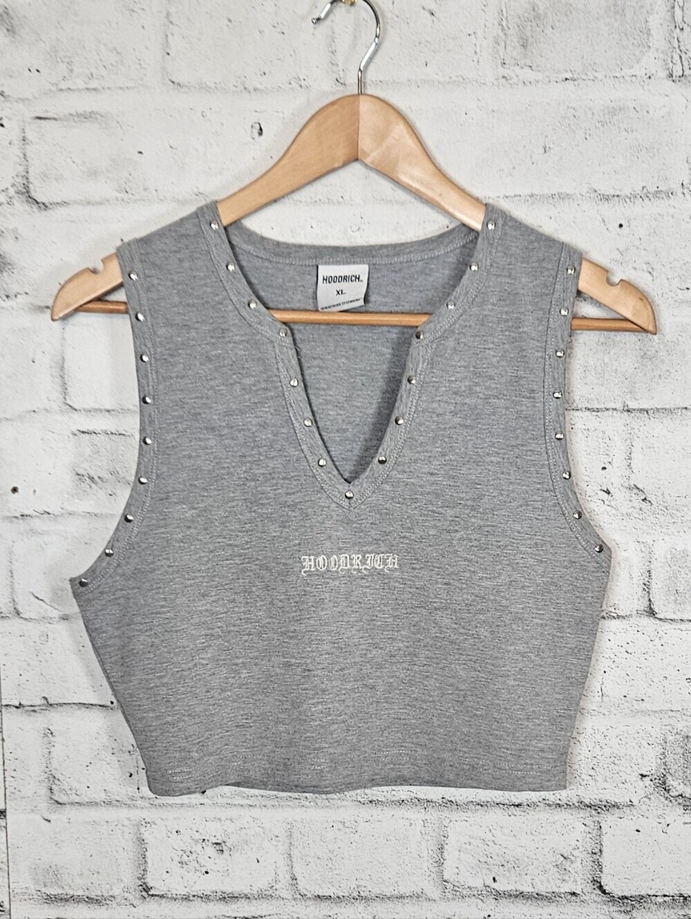 Hoodrich Studded Crop Tank Top Gray Embroidered Logo XL